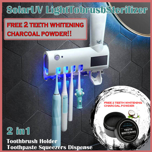2 in 1 Toothbrush Sterilizer and Toothpaste Dispenser (Free 2 Teeth Whitening Charcoal Toothpaste)